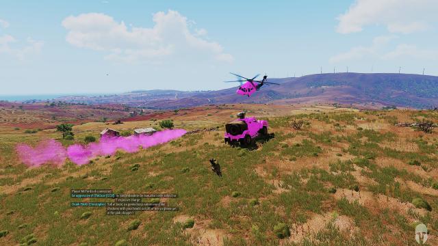 Pink Ghosthawk landing at Pink smoke alongside a Pink Hunter